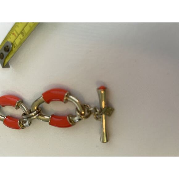 Banana Republic gold and orange enamel chain link bracelet with toggle. - Picture 6 of 8